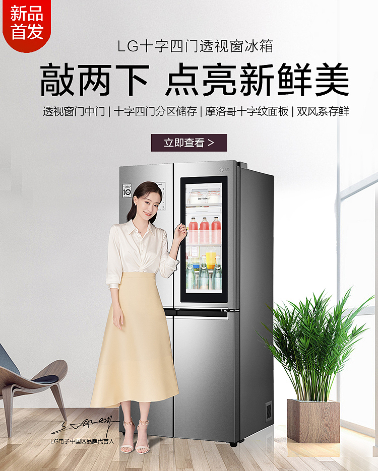 21新款透视窗十字对开门电冰箱lgf521sn71海报设计