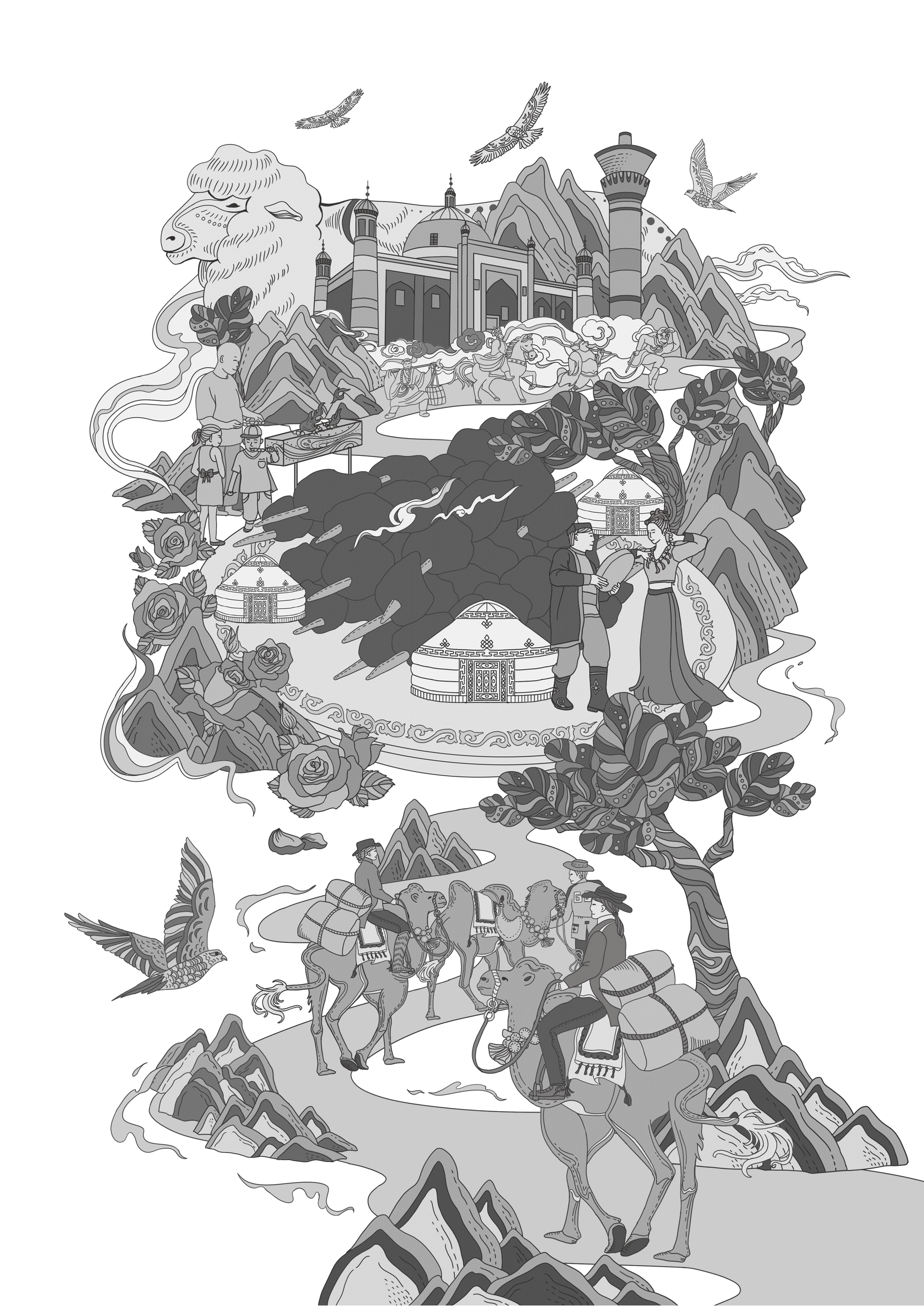 【美食城市之新疆】·【器皿与节气—冬至】·国潮插画(图ZMjkyOTU3MzMy) - 商业插画 - 站酷设计师阿步的花园原创素材 - 站酷ZCOOL