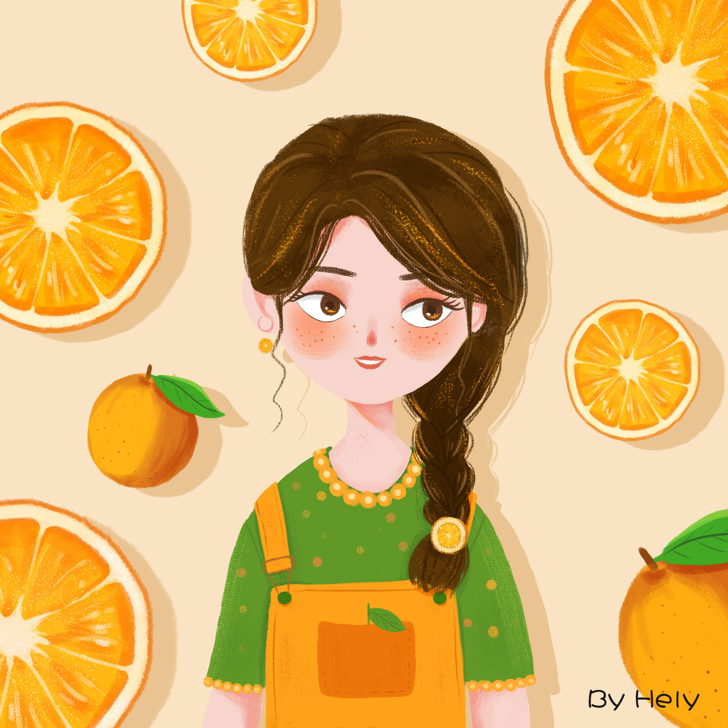 橙色小清新小人坐在橙子上创意水果卡通插画图片-千库网