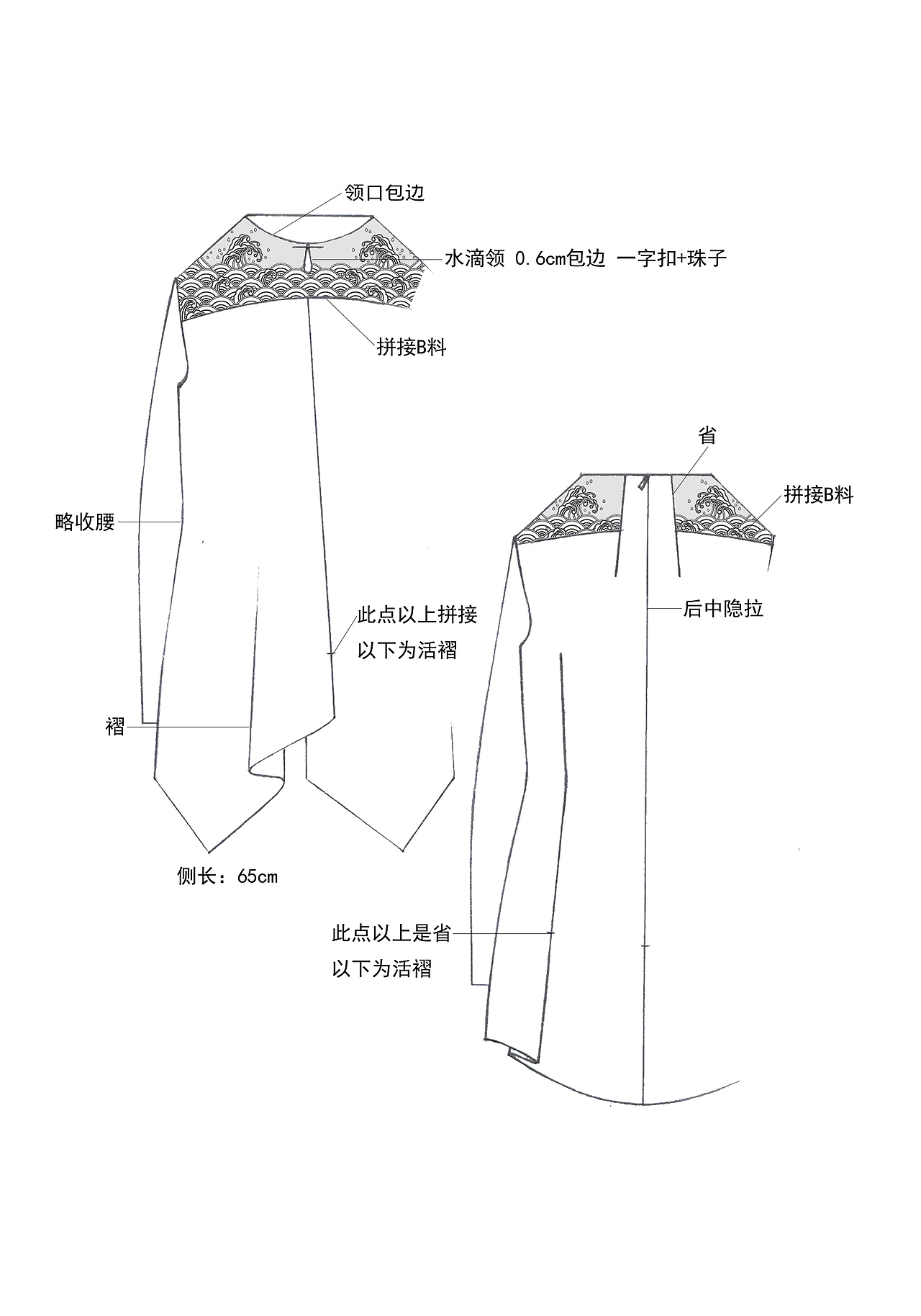 中式上衣（手绘款式图）（图ZMTEwNDgwNDEy） - 休闲/流行服饰 - 站酷设计师走乂夂二原创素材 - 站酷ZCOOL