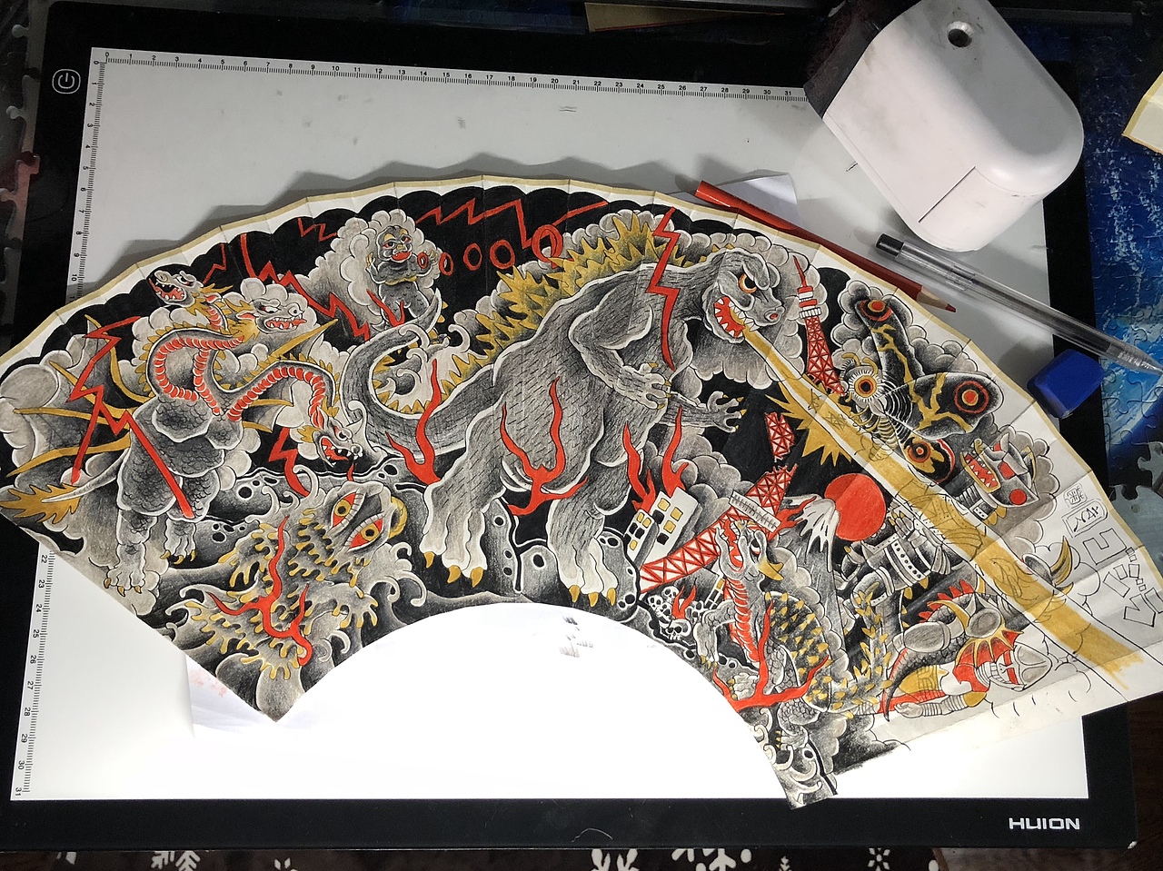 浮世绘哥斯拉扇面