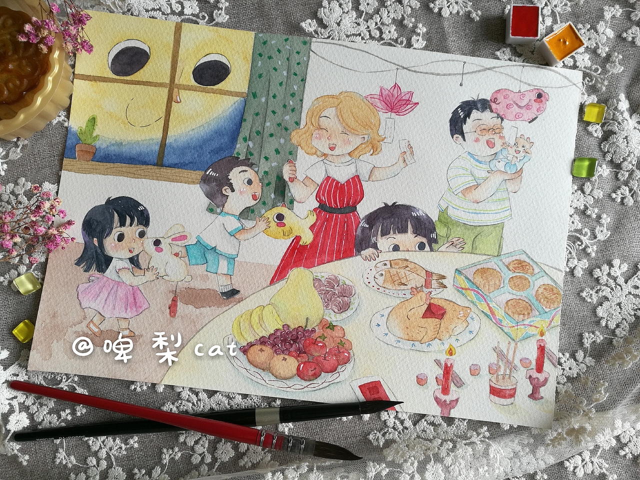 月饼节快乐（图ZMTc2Mzg1NDMy） - 儿童插画 - 站酷设计师啤梨cat原创素材 - 站酷ZCOOL