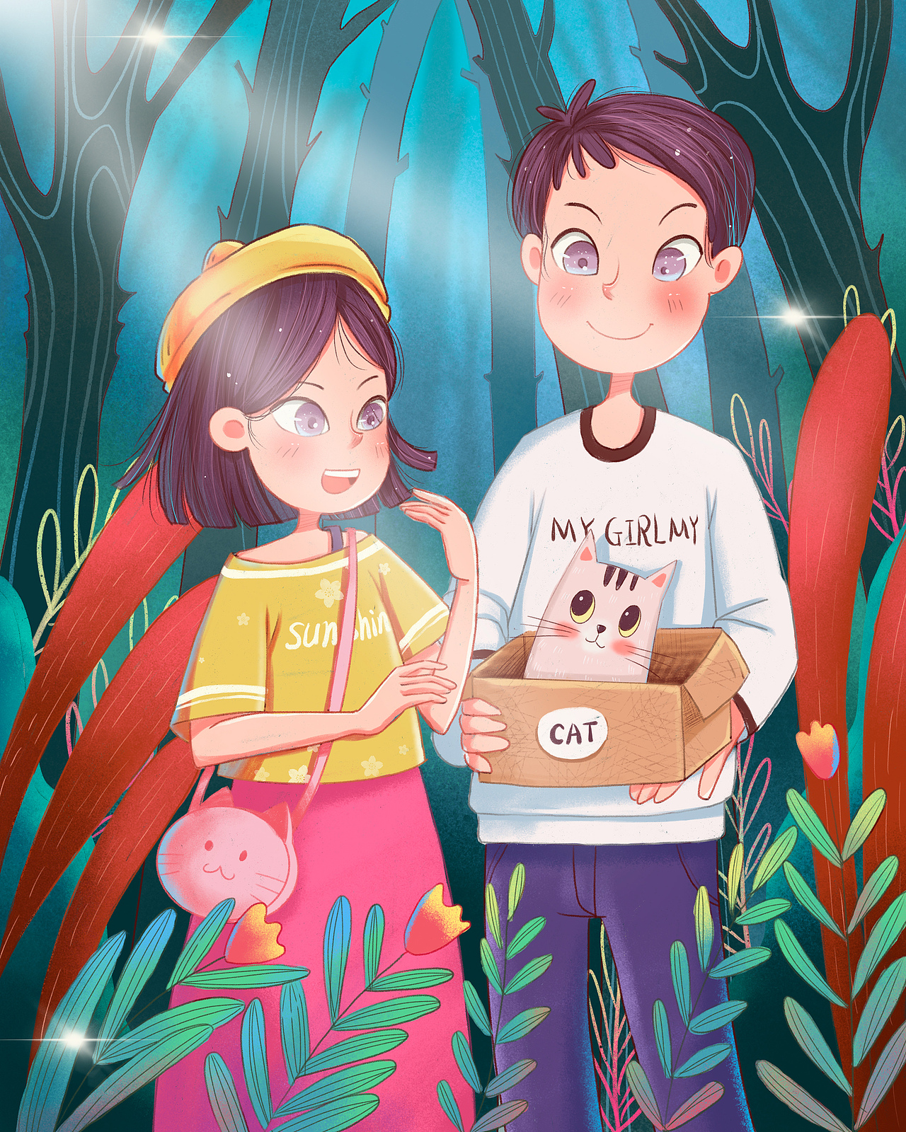 卡通情侣和猫咪（图ZMjA2Nzk0OTA0） - 商业插画 - 站酷设计师摩丝卡卡原创素材 - 站酷ZCOOL