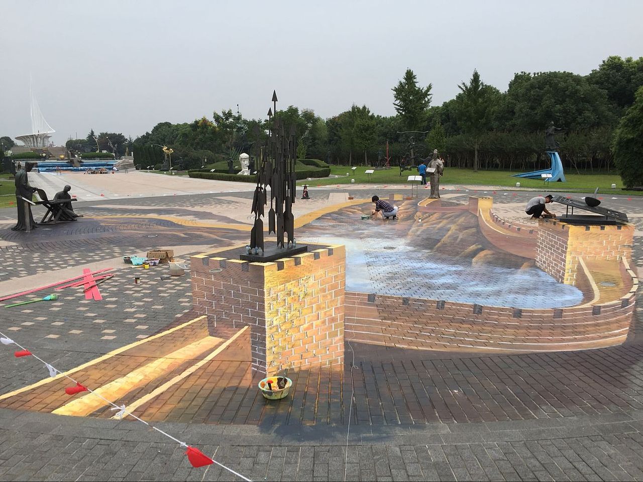 南京馬良地面立體畫作品【智慧大道鑄造鋼鐵長城】（圖ZMTgyODEzMTc2） - 新銳潮流插畫 - 站酷設(shè)計師馬良藝術(shù)原創(chuàng)素材 - 站酷ZCOOL