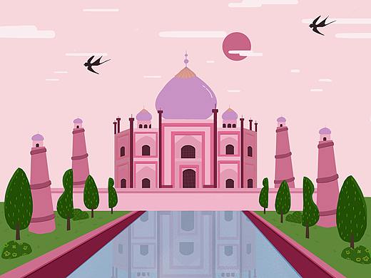 粉红色建筑插画