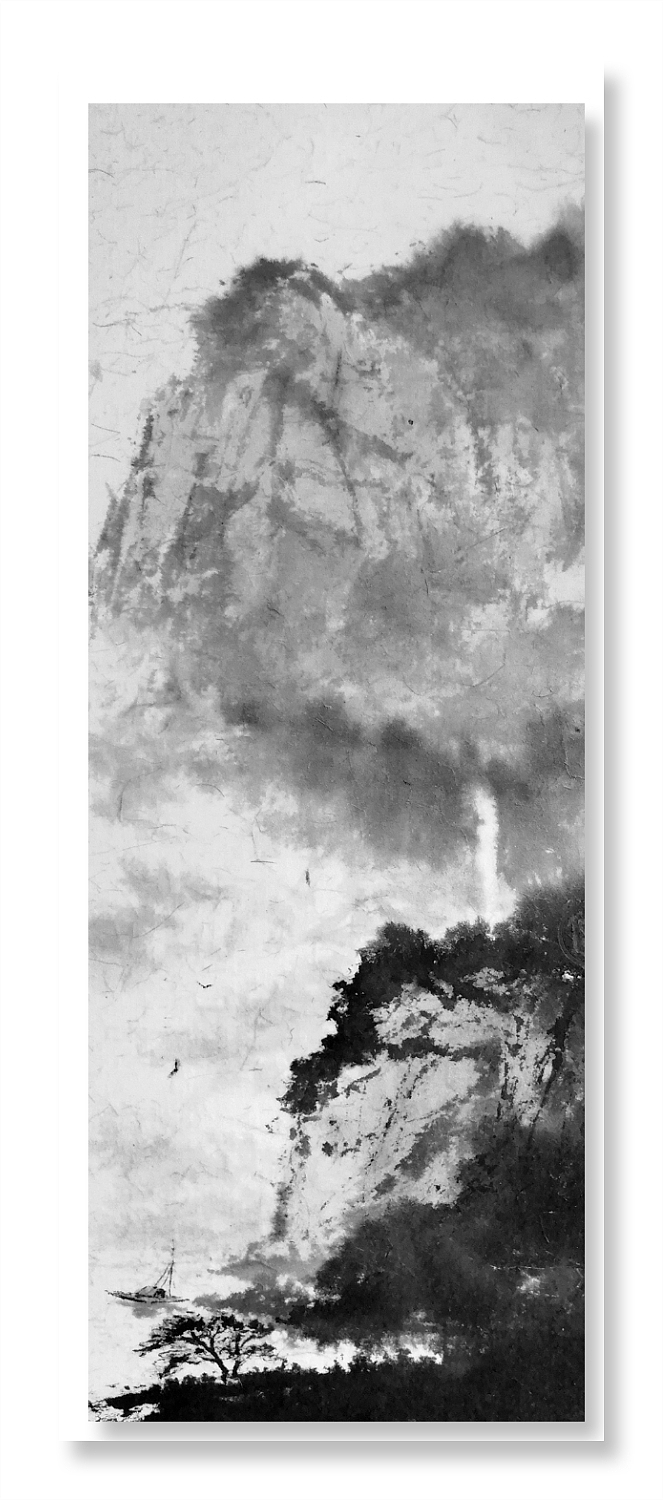 【江边逢雨】国画水墨山水 纸本 南山人—王乾