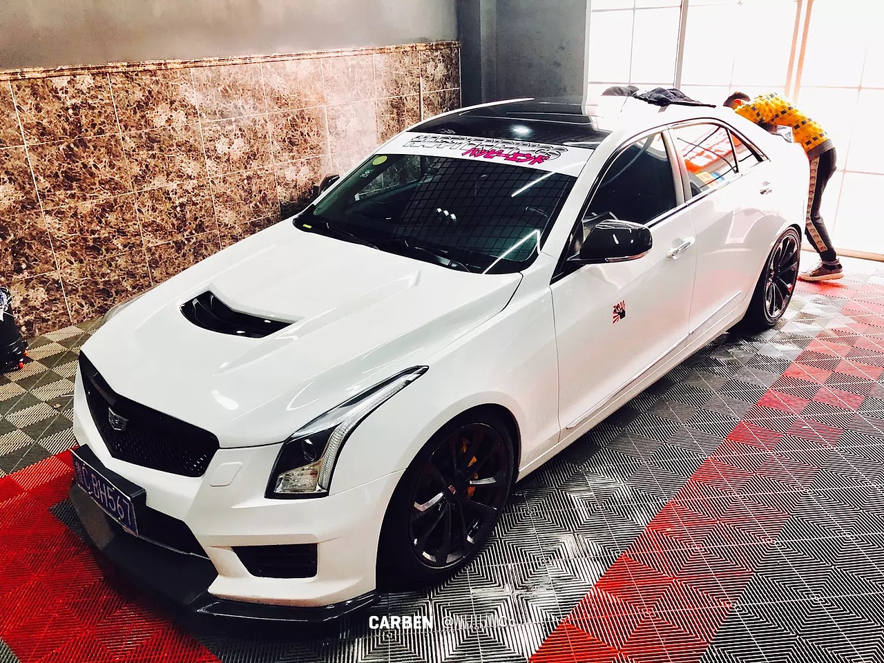 凯迪拉克atsl改装海外版包围套件v脸前杠中网 开孔机盖