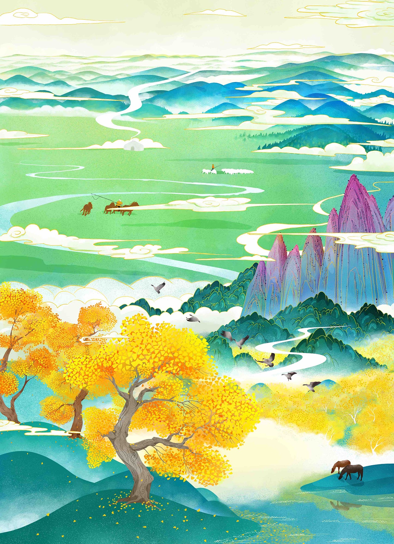 内蒙古风情|插画|商业插画|白鲸插画 - 原创作品 - 站酷 (zcool)