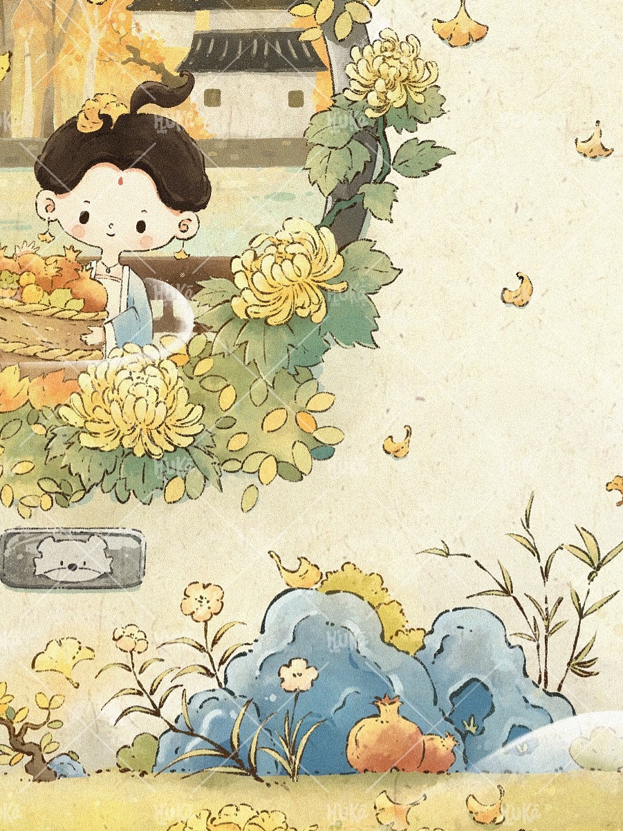 古风插画-秋天金黄色的落叶（图ZMzcyMjE0MDg4） - 商业插画 - 站酷设计师虎咖__z原创素材 - 站酷ZCOOL