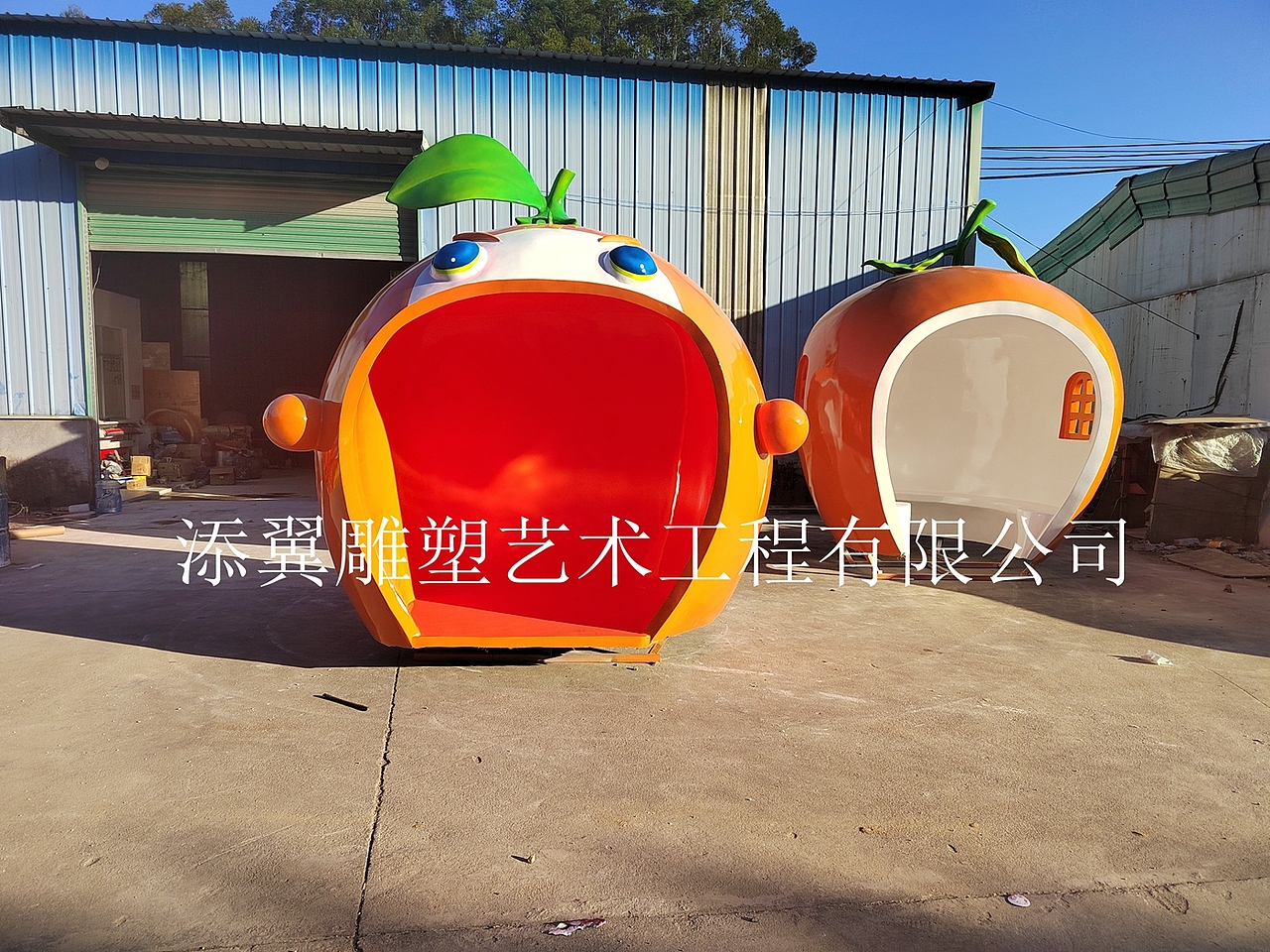阳光下的味道,玻璃钢蜜橙造型屋雕塑不只是甜一点