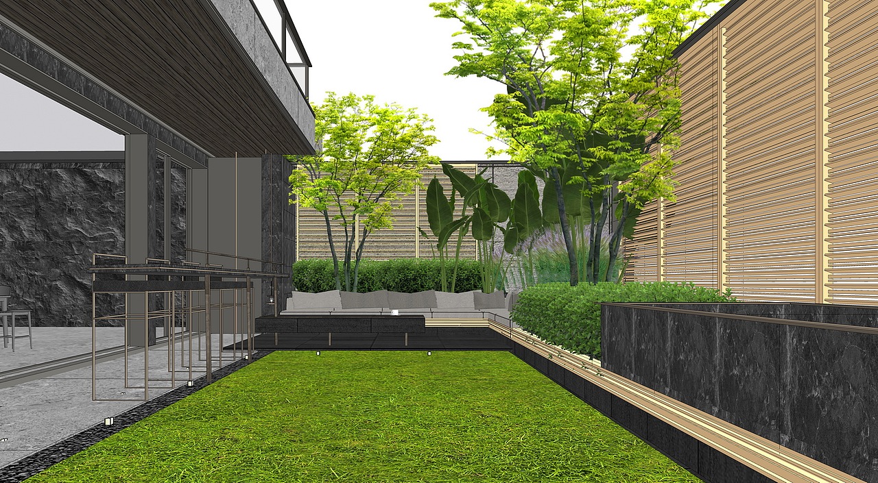 万科别墅庭院景观SU模型下载