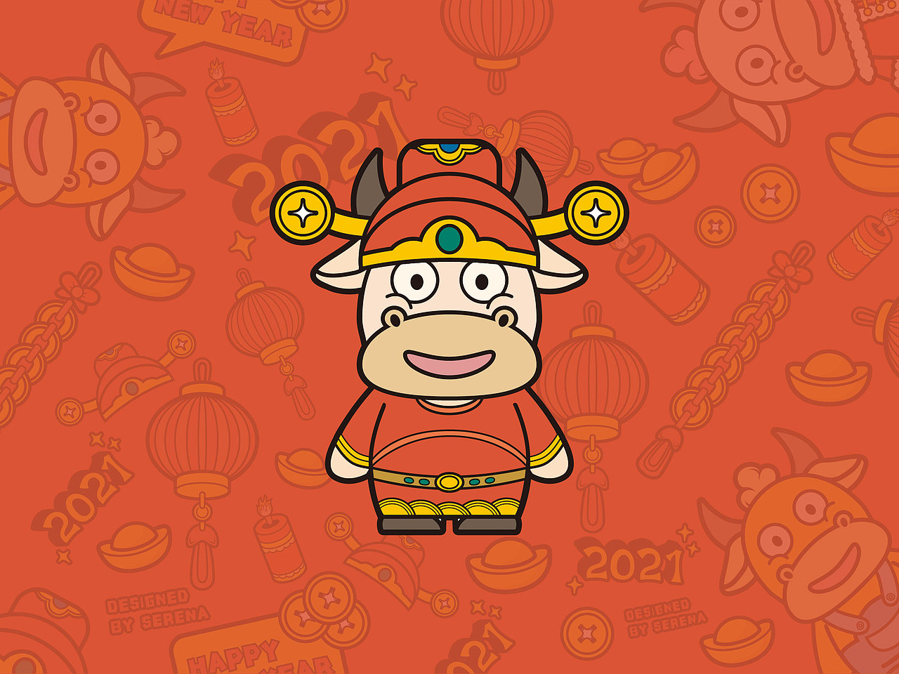 happy 牛 year!-插画练习