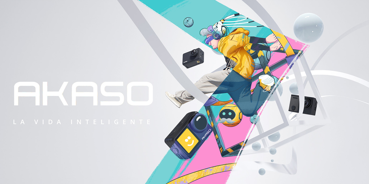 动态手绘插画banner-运动相机品牌akaso