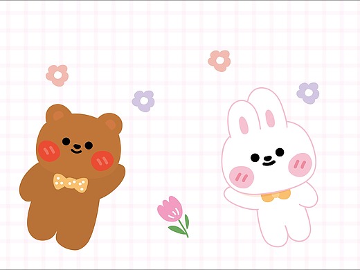 阿茹插画设计原创手绘兔子和熊贴纸卡通可爱已申请版权