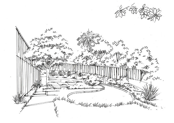 带有曲线走道的自然花园杭州手绘景观培训临摹图