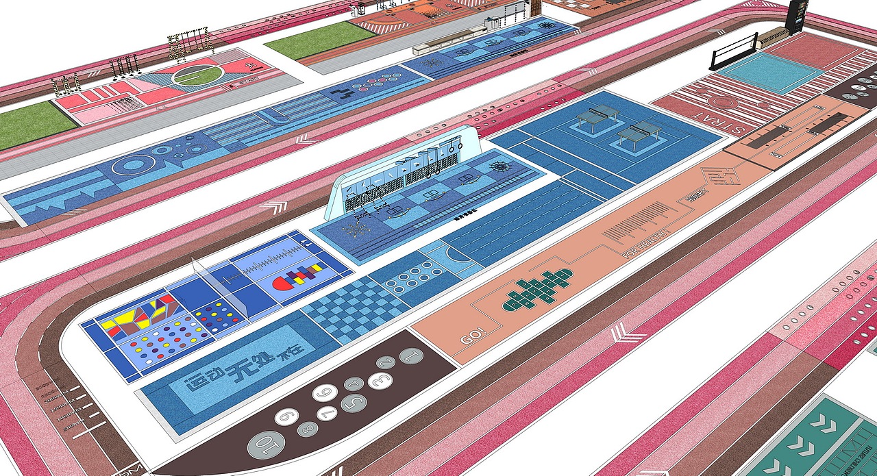 运动场地健身场地登高面设计SU模型下载