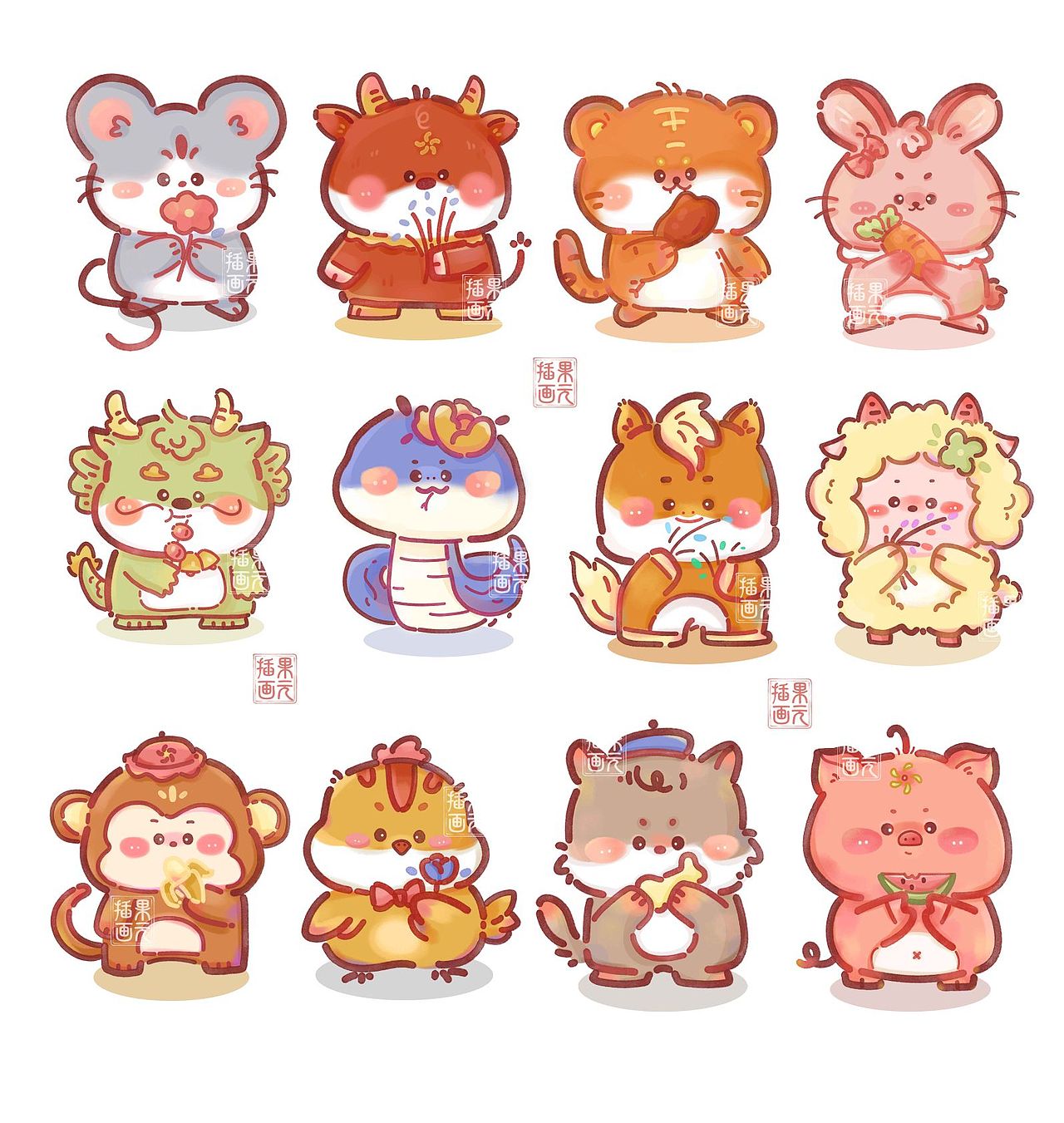 十二生肖合集（图ZMzY1ODkzOTI0） - 儿童插画 - 站酷设计师果元插画原创素材 - 站酷ZCOOL