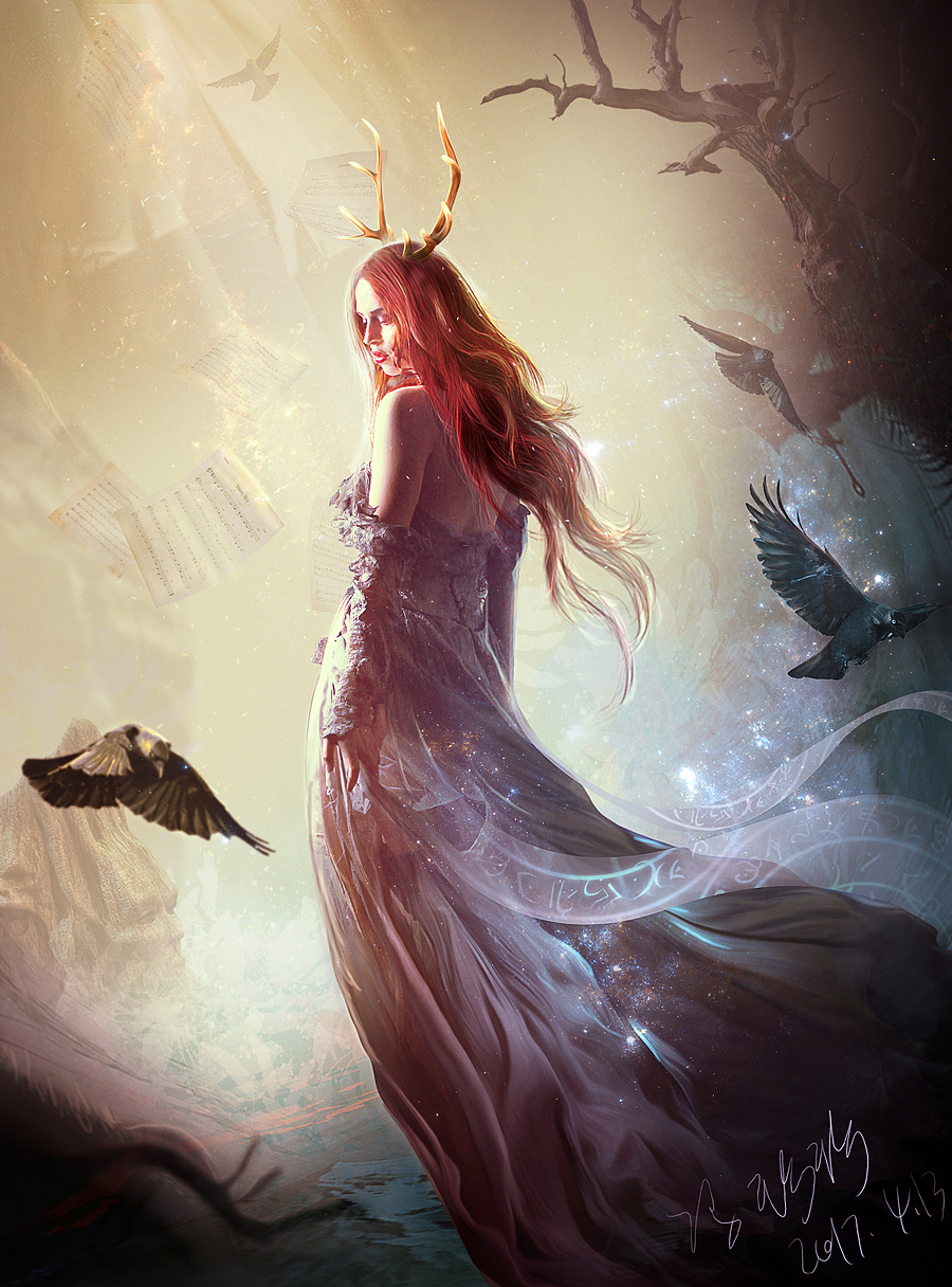 魔幻风格鹿角女合成