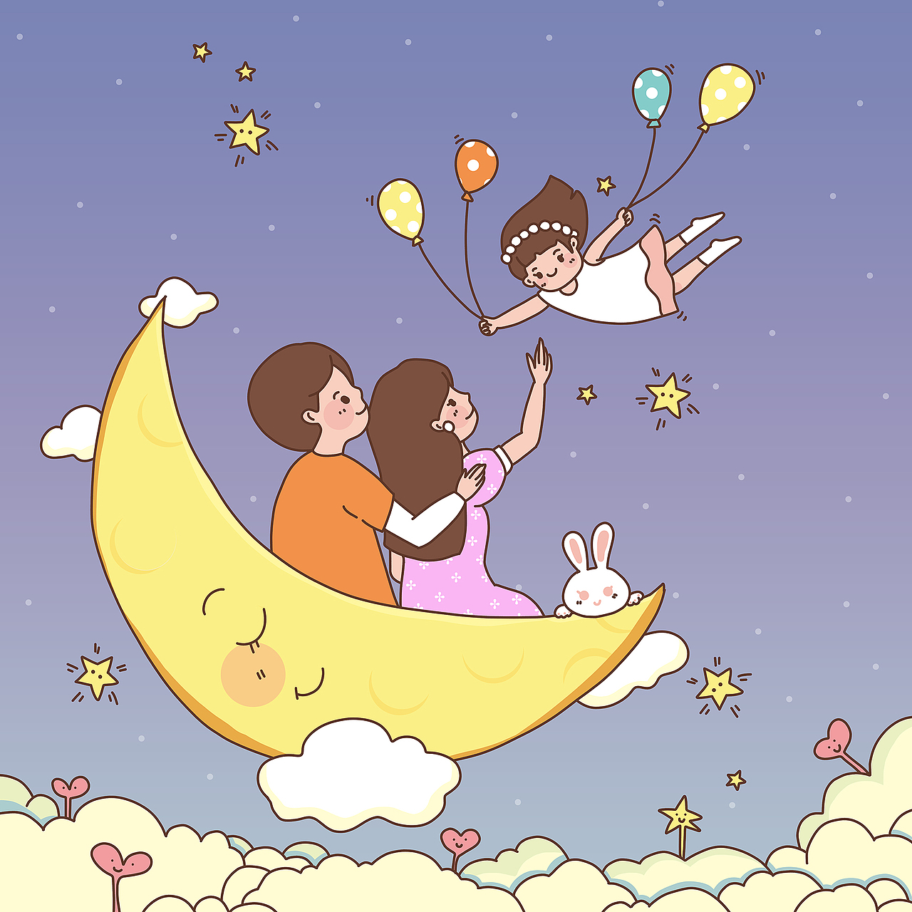 幸福一家人插画设计