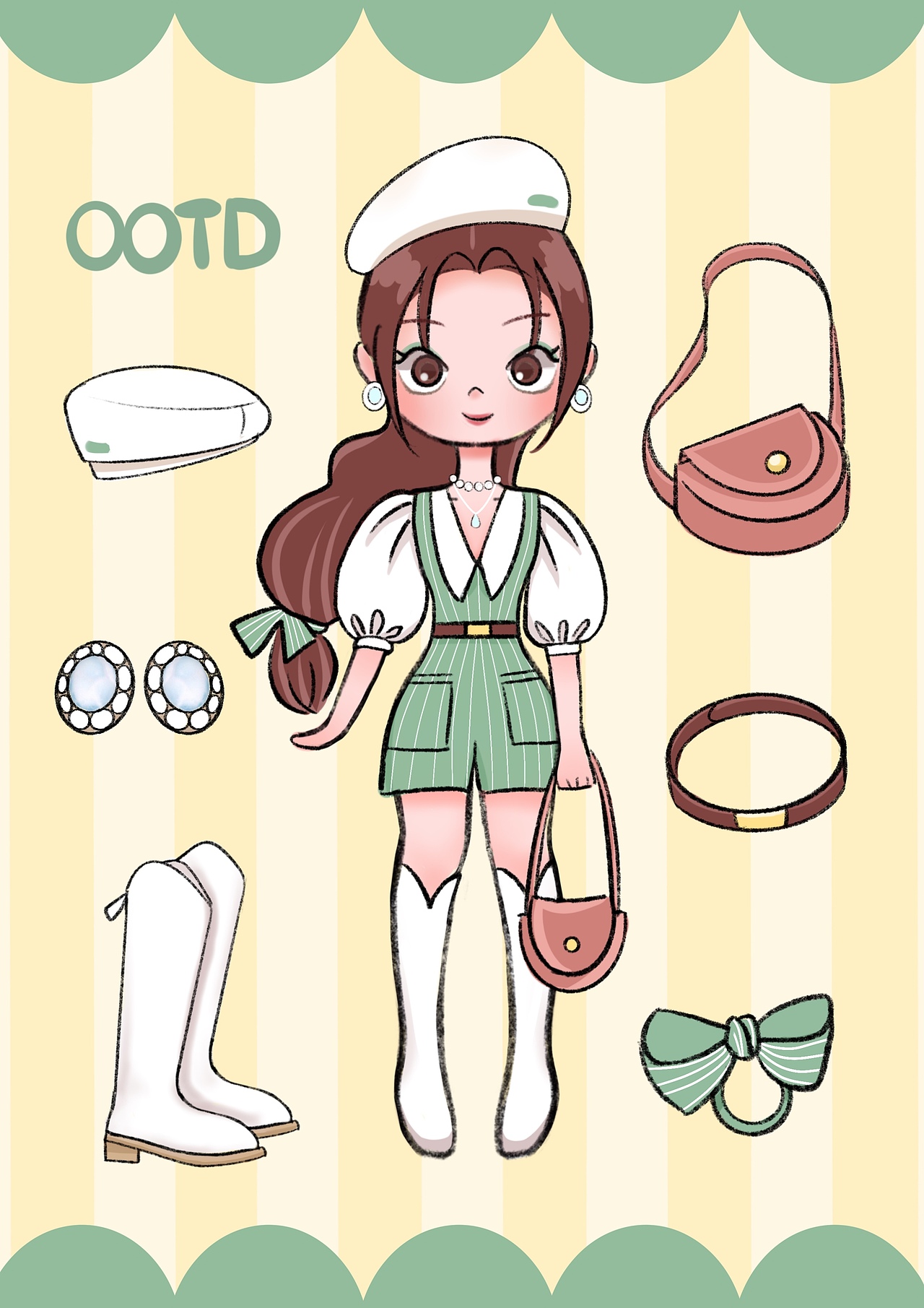 可爱少女时尚手绘换装贴纸