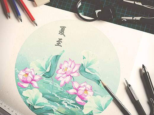 国风荷花插画，节日插画