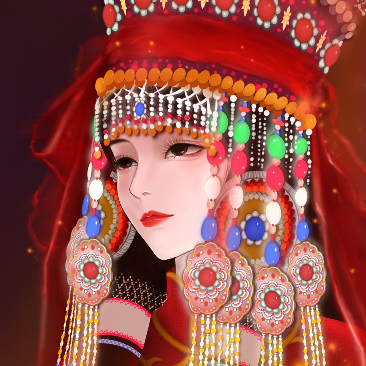 蒙古族新娘/满族新娘|插画|概念设定|粉红杀姬 - 原创作品 - 站酷