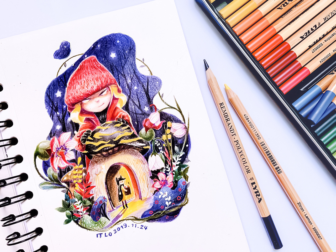 插画大红帽与小灰狼