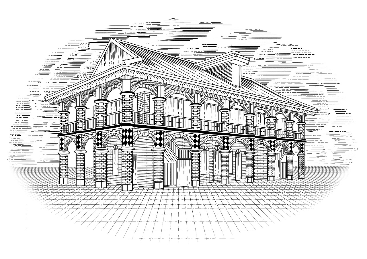 遵义会议遗址建筑线稿插画版画