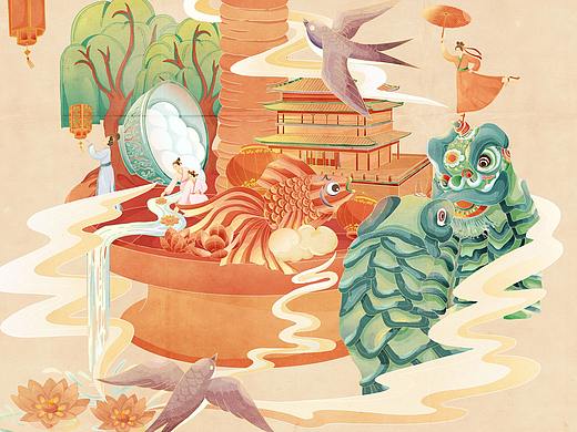 国潮插画—中国传统节日元宵节