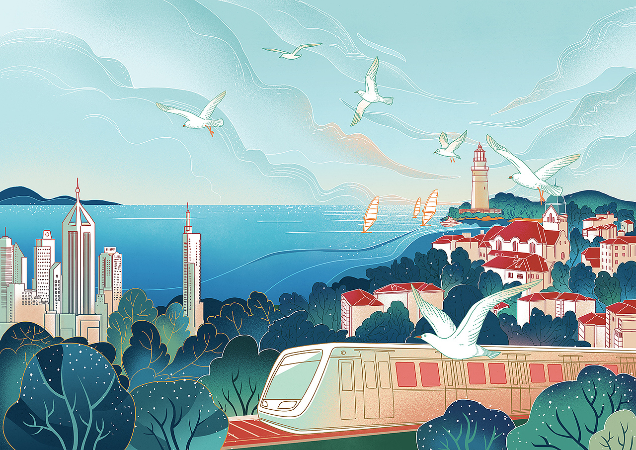 地铁旅游卡册插画