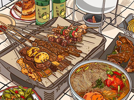 线稿风食物插画
