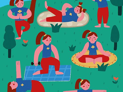 户外瑜伽派对 活动插画