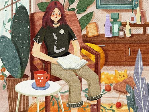 扁平风室内场景插画