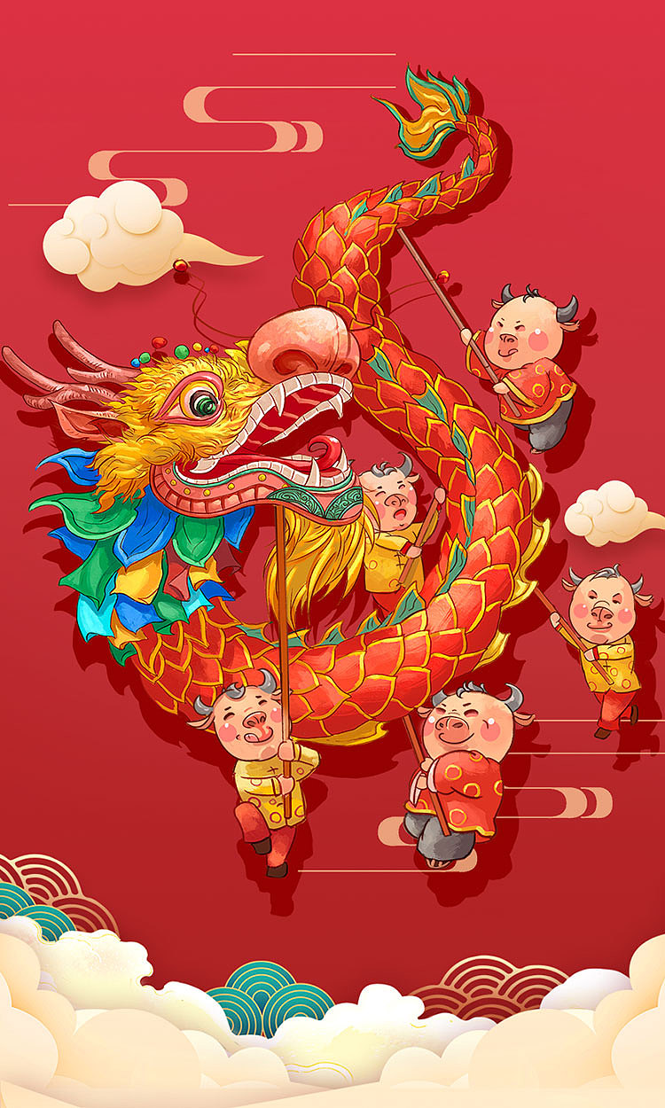 五牛舞龙|插画|商业插画|shenlvse - 原创作品 - 站酷 (zcool)