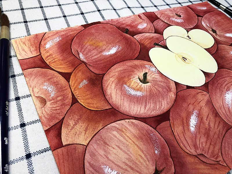 水彩画-好多苹果（图ZMTE2OTE3MjYw） - 创作习作 - 站酷设计师董搞搞原创素材 - 站酷ZCOOL