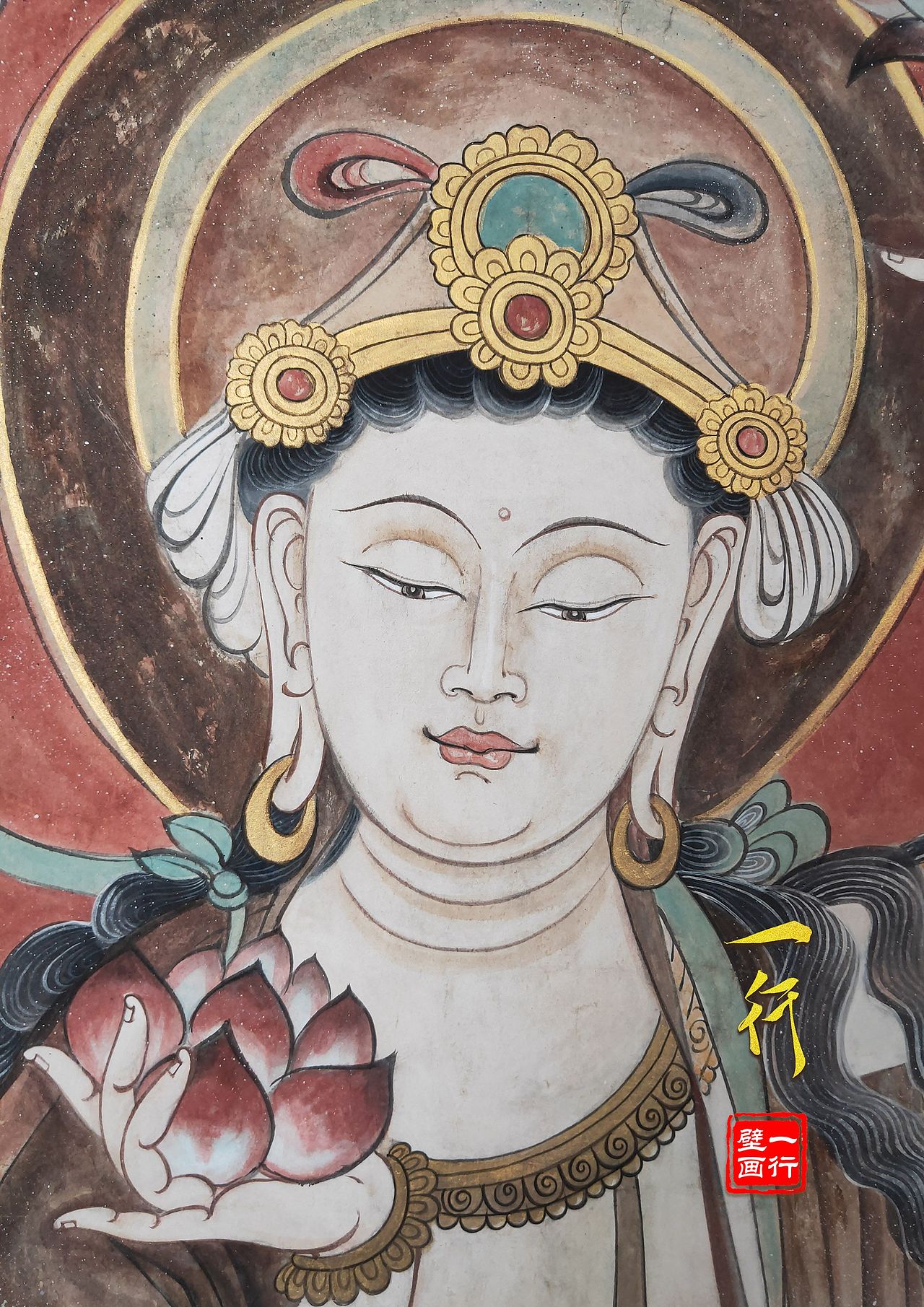 敦煌壁画持花菩萨（图ZMjgzNzI1Njc2） - 绘画 - 站酷设计师千弗小梁原创素材 - 站酷ZCOOL