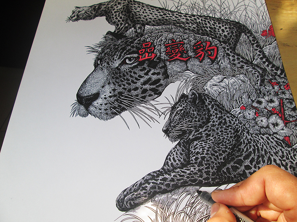 《豹变岩》 装饰画 手绘过程(图ZMTU2ODM1ODA=) - 绘画 - 站酷设计师傅淳强画者之旅原创素材 - 站酷ZCOOL