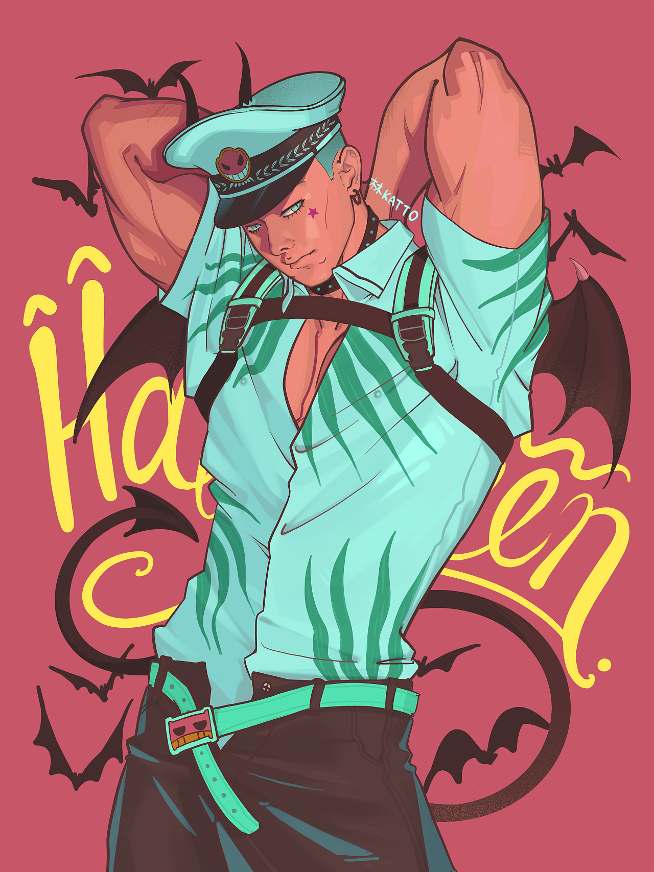 肌肉男写真恶魔男万圣节海报