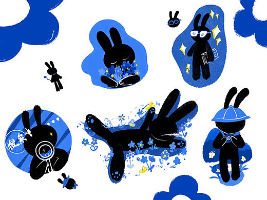 插画贴纸｜克莱因蓝与黑兔