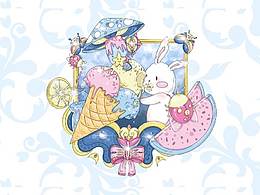 柄图图案甜柄夏天兔子