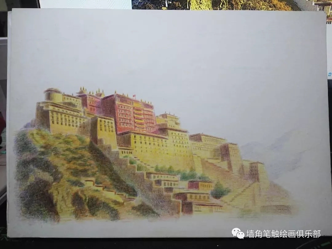 【彩铅教程】何老师8小时彩铅建筑之 布达拉宫（图ZMjAyMjI4NzI0） - 绘画 - 站酷设计师墙角笔触原创素材 - 站酷ZCOOL