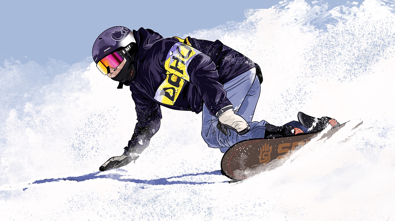 滑雪硬汉潇洒风手绘