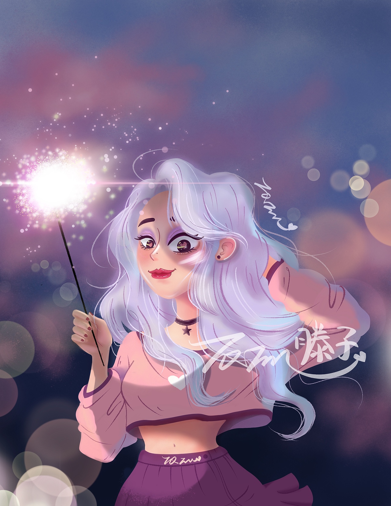 烟火少女 插画 手绘人物