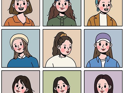 线条风格卡通女孩头像