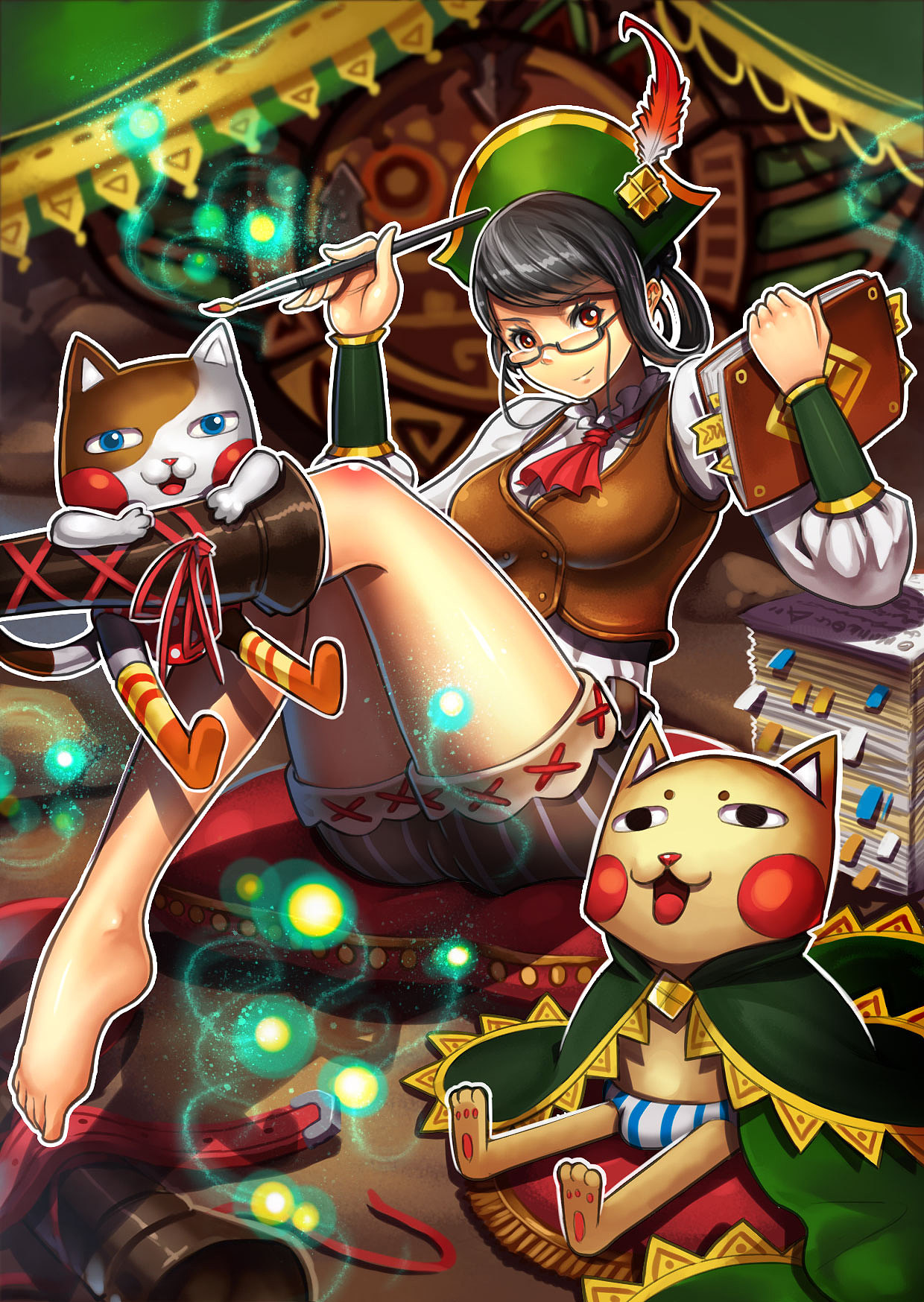 怪物猎人4看板娘同人卡牌插图绘制过程