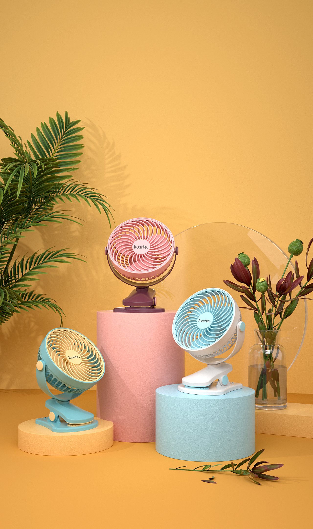 工作中的风扇、取暖器以及自己业余时间的练习产品渲染