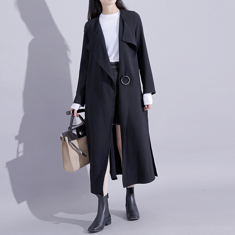 欧美秋冬新款自带气场风衣长款外套