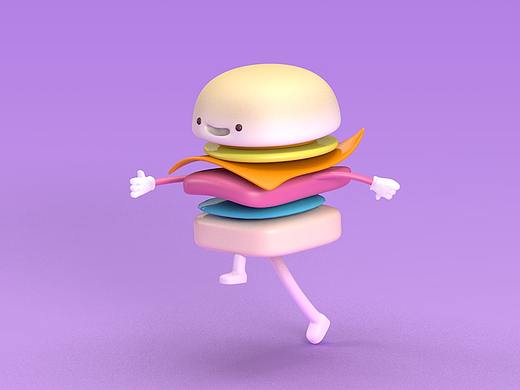望新-C4D-汉堡小卡通走路动效