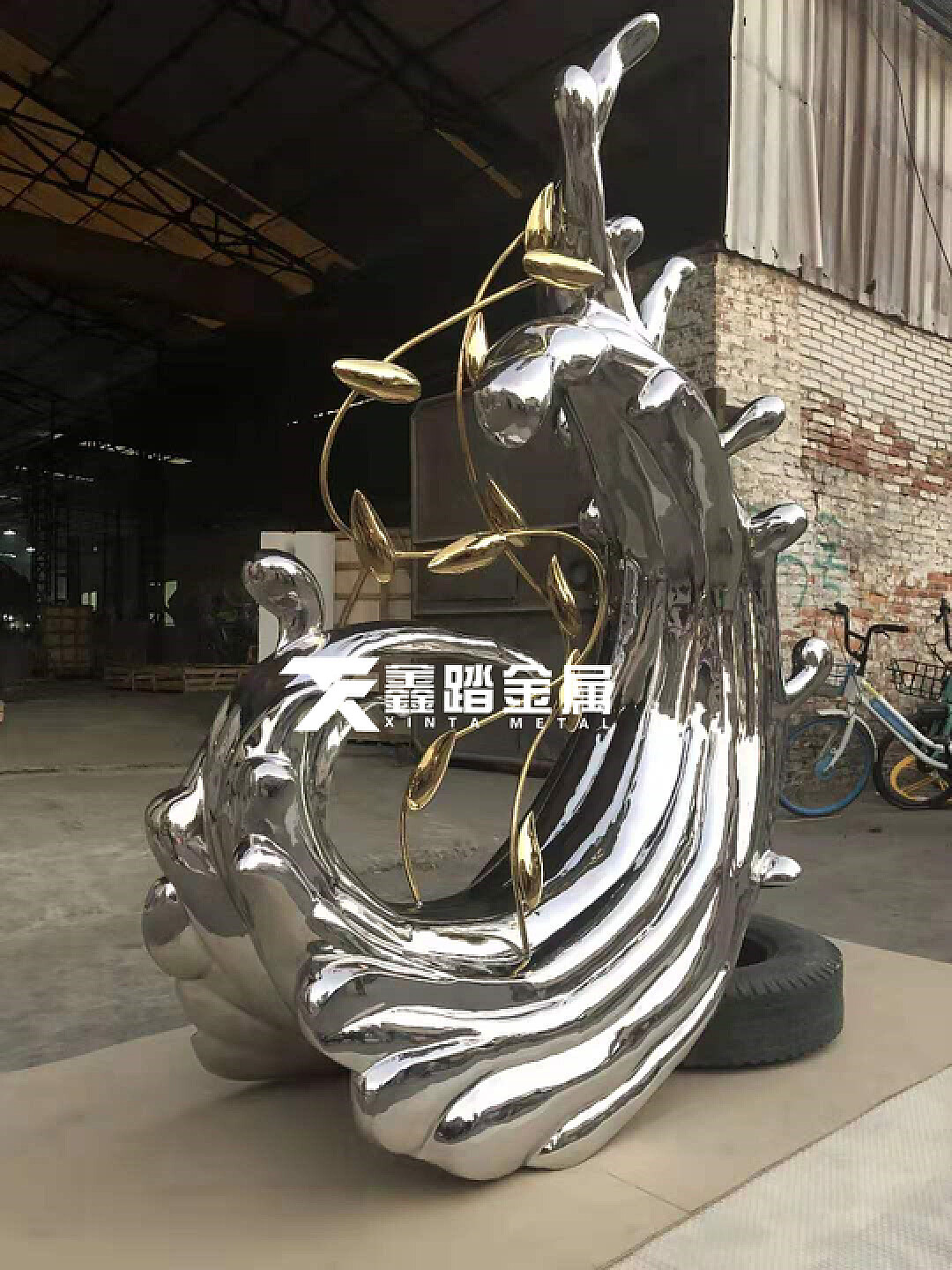 手工锻造不锈钢浪花雕塑 广场大型抽象不锈钢雕塑摆件