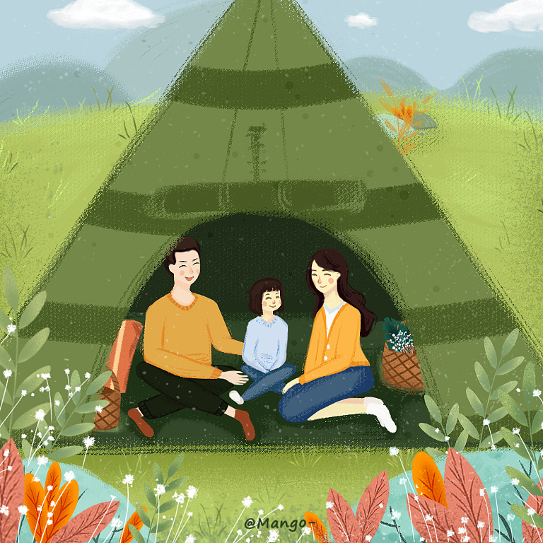 课件插图 Camping（野营）（图ZMTU3NjE4NDM2） - 绘本 - 站酷设计师Mango1219原创素材 - 站酷ZCOOL